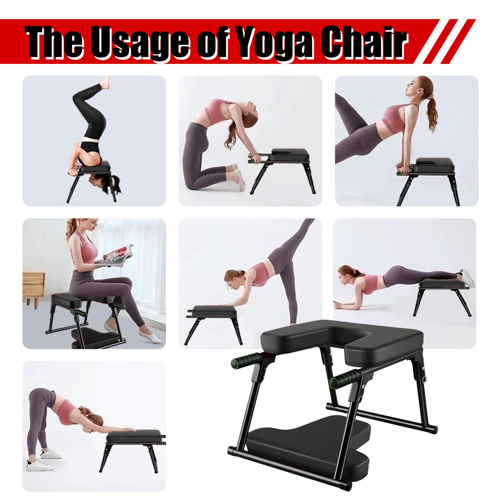 Chaise de Yoga, Banc D'inversion pour la Maison-Pliable, Tabouret de Yoga -Support de Tête, Charge Maximale 200 kg, Éponge éPaissie, Convient à Différents Types de Passionnés de Yoga