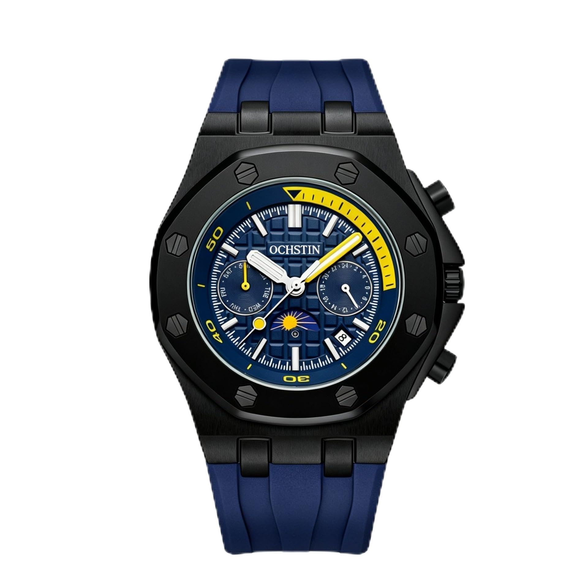 Orologio Da Polso Meccanico Automatico Sportivo Da Uomo, Multifunzione, Con Fasi Lunari, Calendario Settimanale, Impermeabile, Tourbillon, Cinturino In Silicone E Lancette Luminescenti