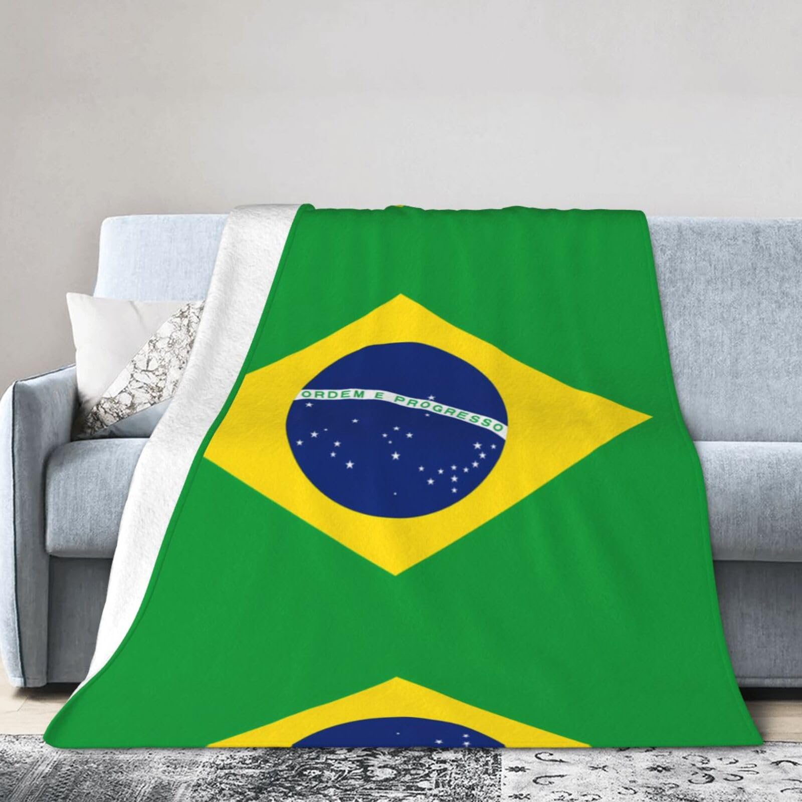 Brazilian Flag 50"x40" Fleece Blanket, Full Size, Super Soft, Suitable for Bed, Sofa, Camping, All Seasons