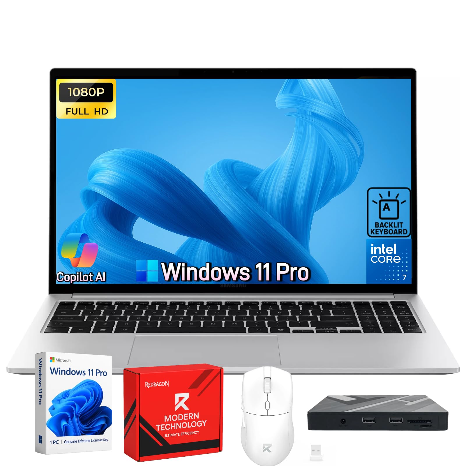 Samsung Galaxy Book4 Business Laptop - Win 11 Pro, 15.6" FHD Display, Intel 10-Core 7-150U(Beats i7 1355U), 16GB RAM, 512GB SSD, Backlit Keyboard, Fingerprint, Long Battery Life, W/Redragon Accessory
