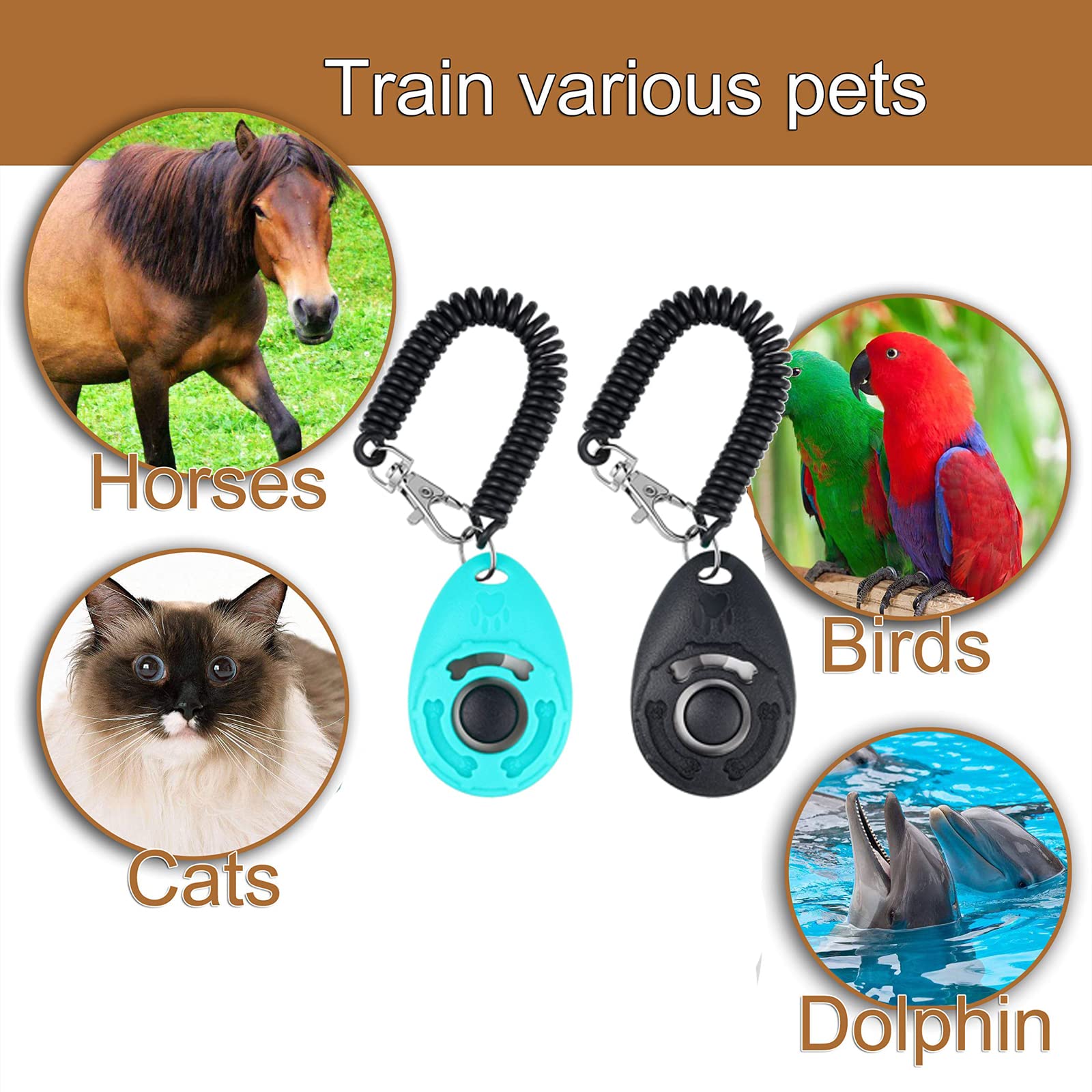 2 Pezzi Clicker per Cani, Formazione Clicker, Training Clicker, Clicker Professionale con Cinturino da Polso per Cane Gatto Cavallo