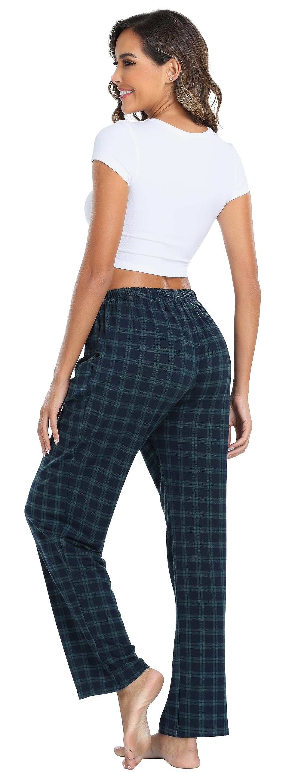 Lovasy Pantalones de Cuadros Mujer Largos Casual Pantalones Pijama de Mujer Dormir con Bolsillos y Cordón