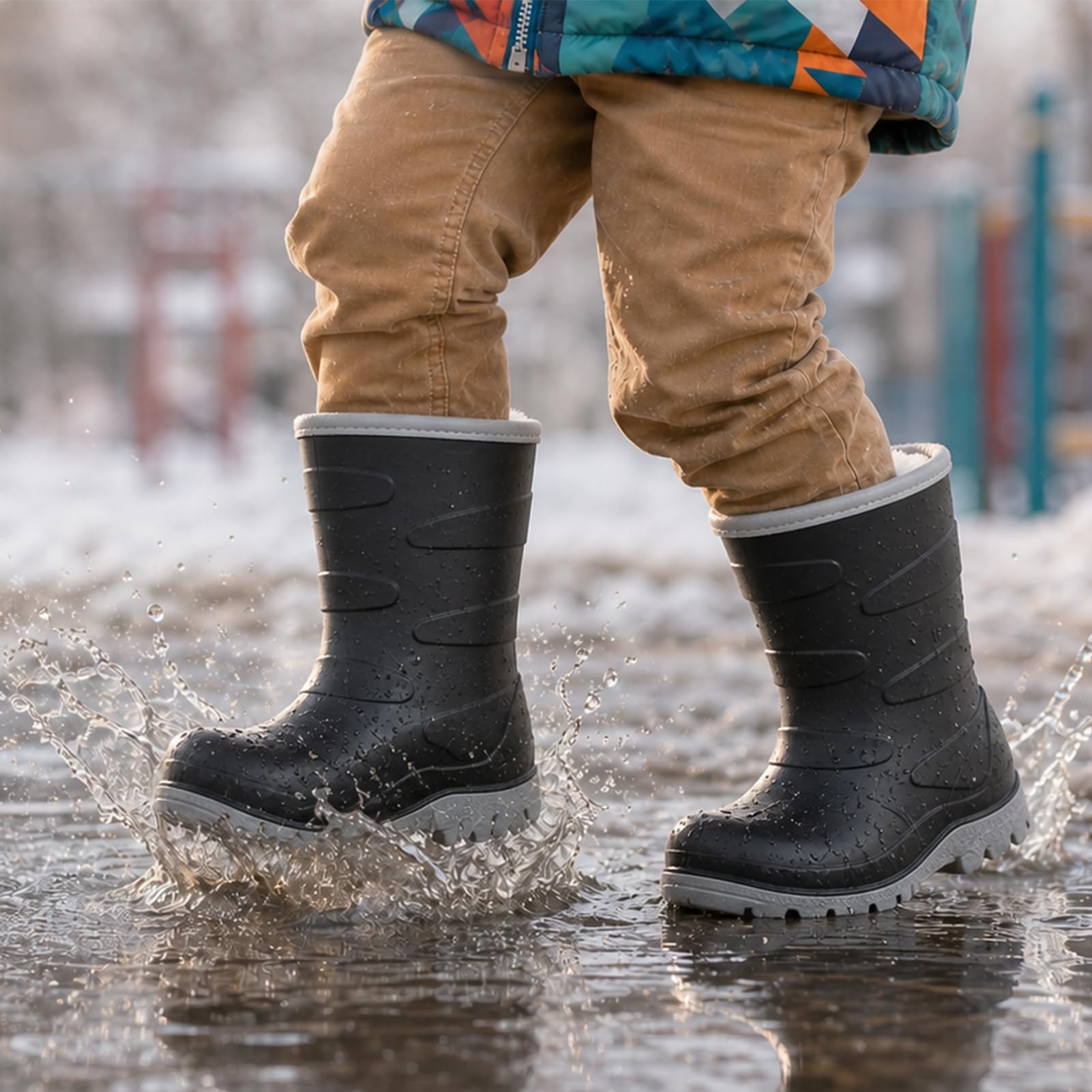 Gefütterte Gummistiefel Kinder für Jungen Mädchen, Thermo Warme Regenstiefel, Winter Schneestiefel Gummistiefel Größe 24-34