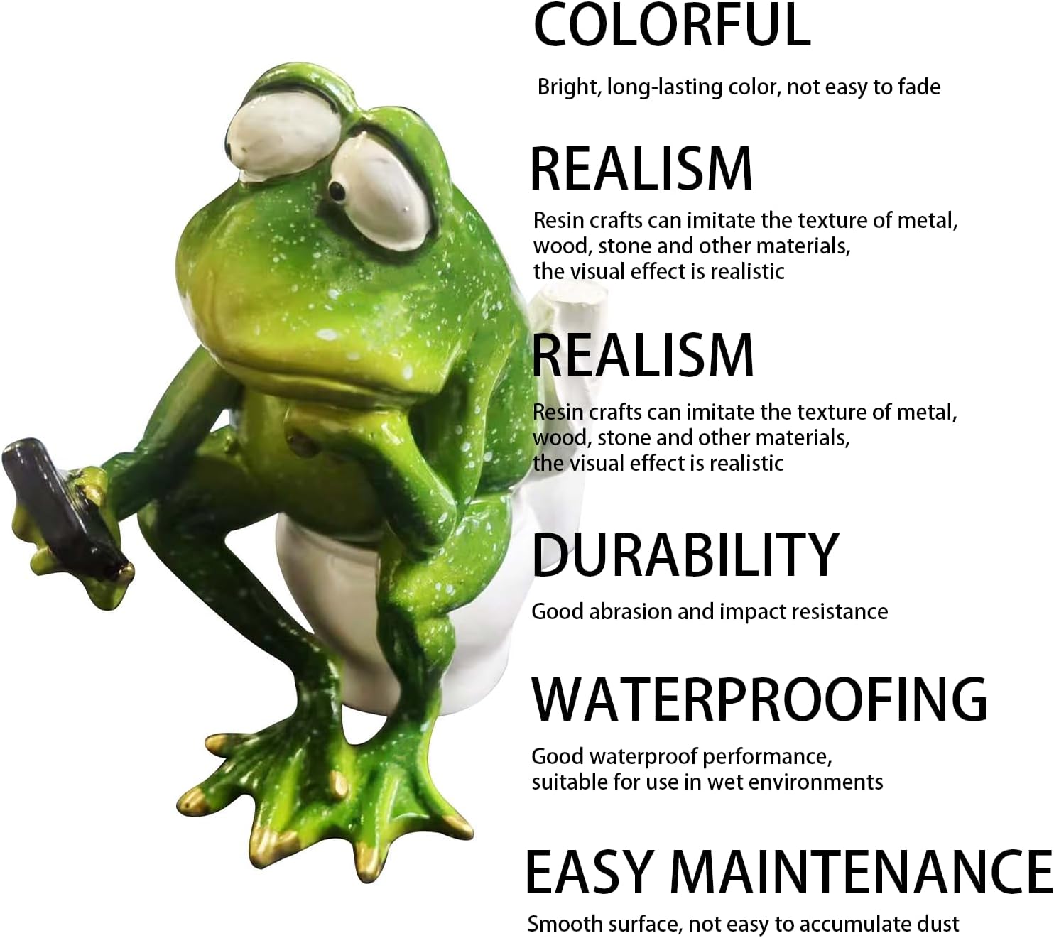 Funny Frog Sitting on Toilet, Green Frog Texting Toilet Decoration, Personalized Animal Resin Craft for Home, Office, Bathroom, Garden, Outdoor Gift - Image 4
