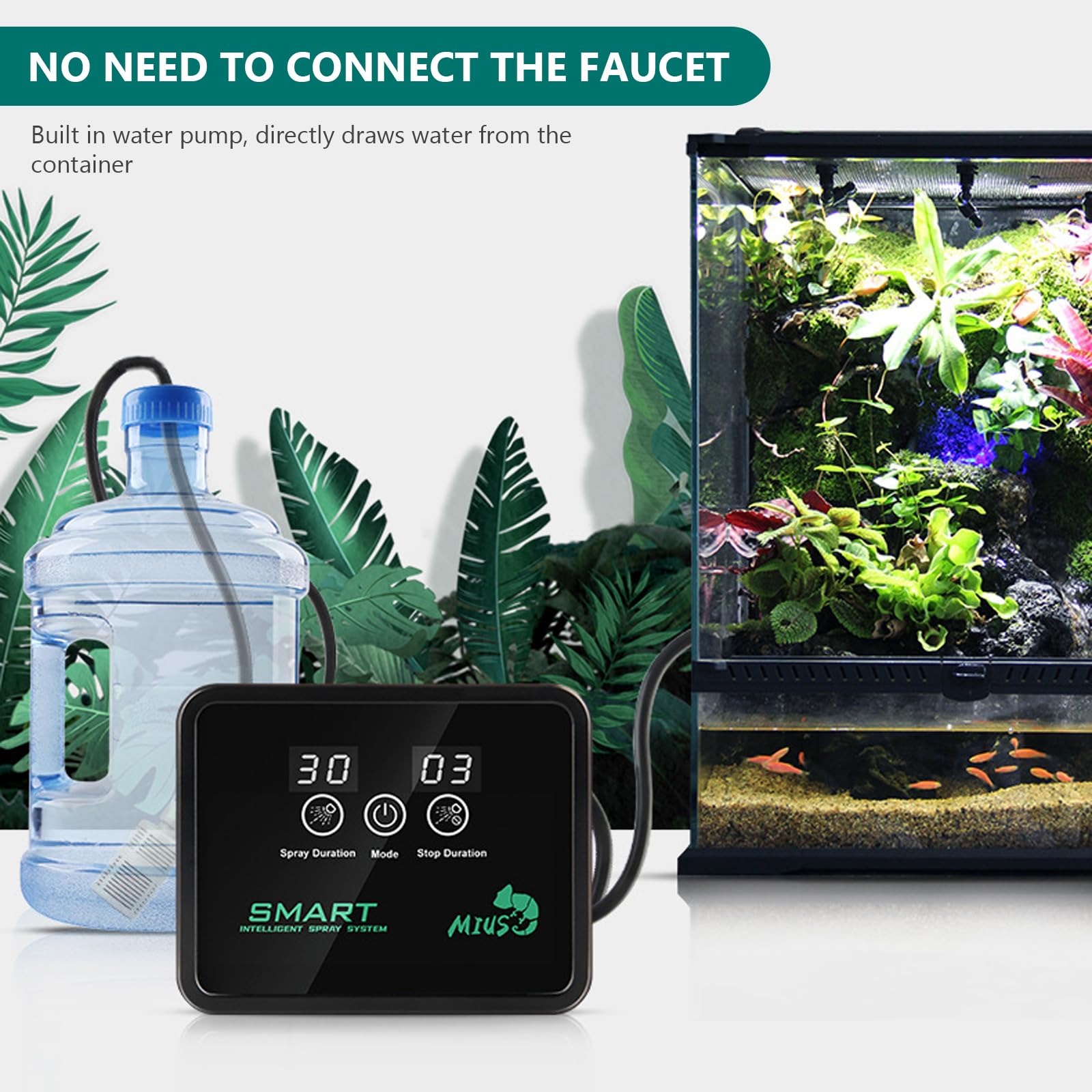 BORDEAG Beregnungsanlage Terrarium, Intelligentes Reptilien Benebelungssystem, Luftbefeuchter Terrarium, Reptilien-Luftbefeuchter Sprühdüsen 360 ° Verstellbare Für Amphibien Reptilien Pflanzen
