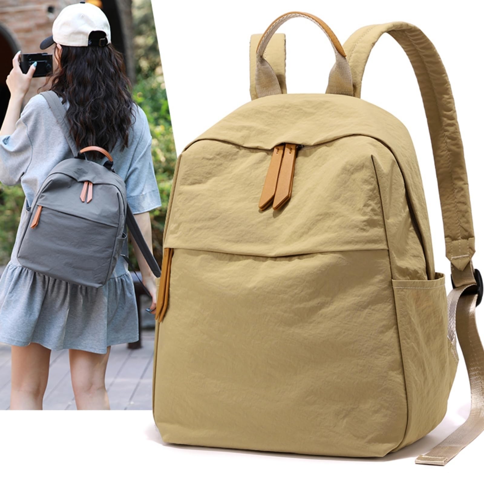 Zaino di Viaggio Stile Semplice, Borsa Studentesca Moda Grande capacità per Uso Quotidiano-Brown