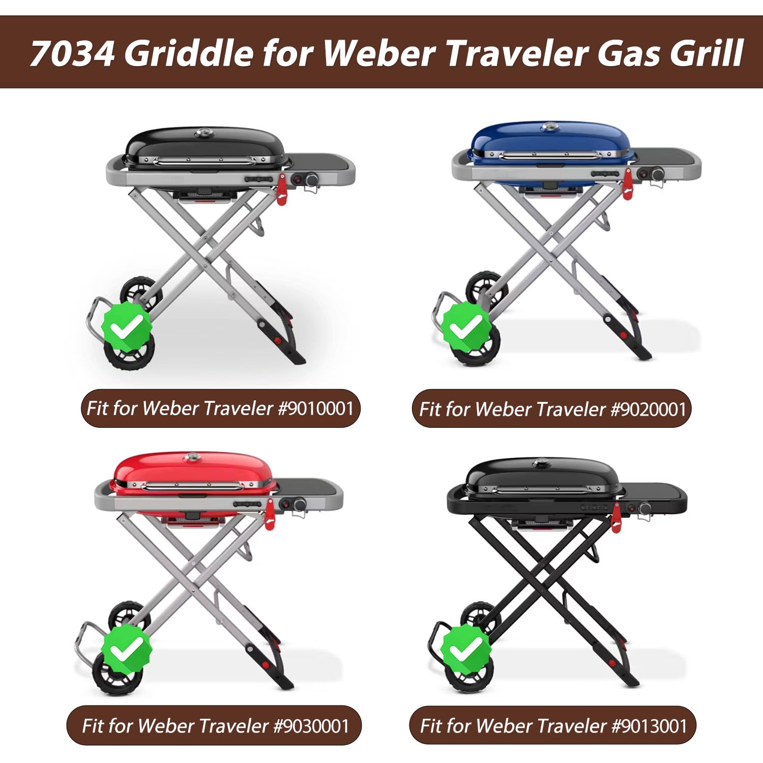 Plancha para Weber Traveler Grill 9010001 9020001 9030001, 7034 Piezas de repuesto de inserto de plancha de hierro fundido para Weber Traveler 9013001 9011701 Accesorios de plancha con bolsa de 2