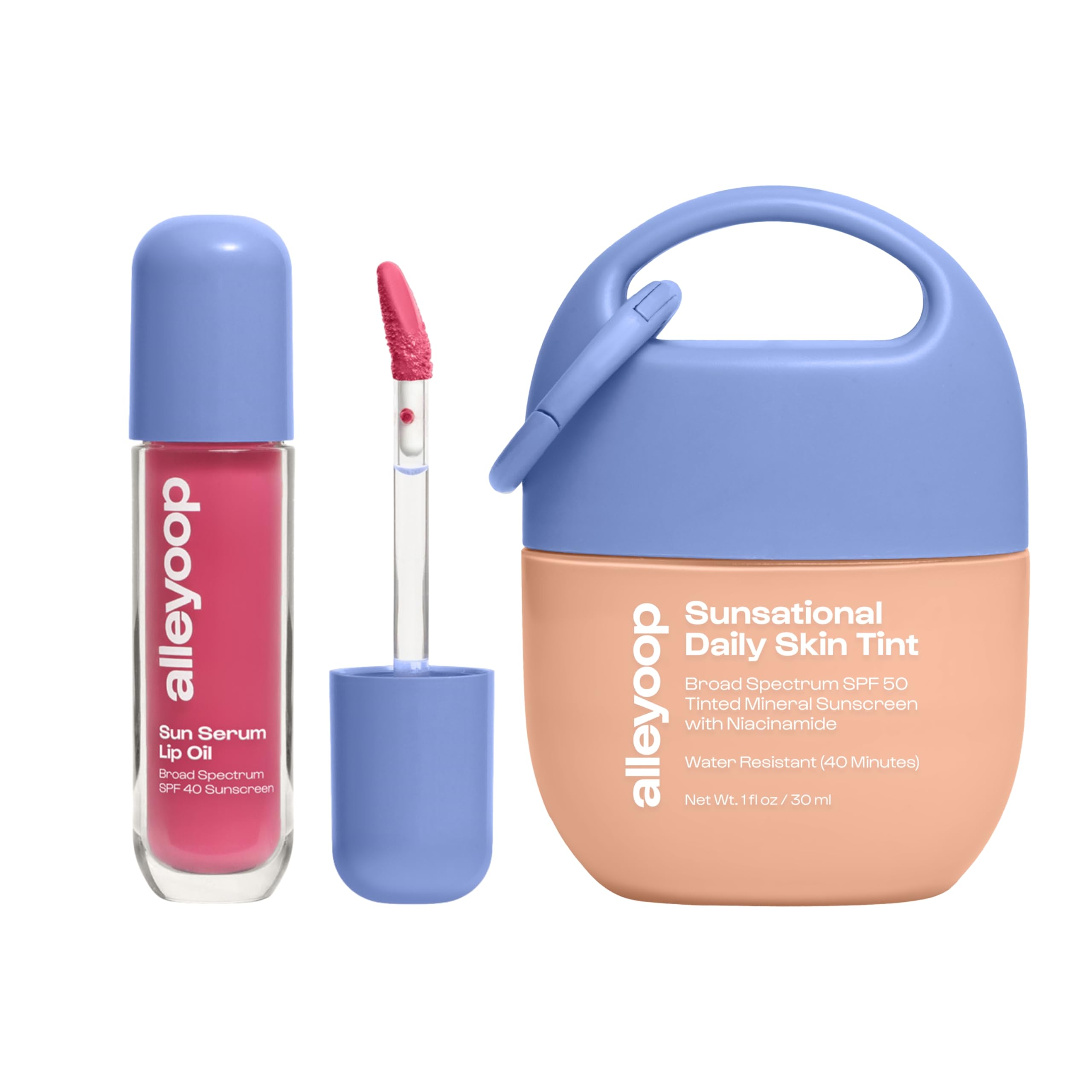 Alleyoop SPF 50 Tinted Moisturizer + SPF 40 Lip Oil Set – Bronzed Glow Sunscreen & Lip Gloss Duo – Solar + Whirlwind