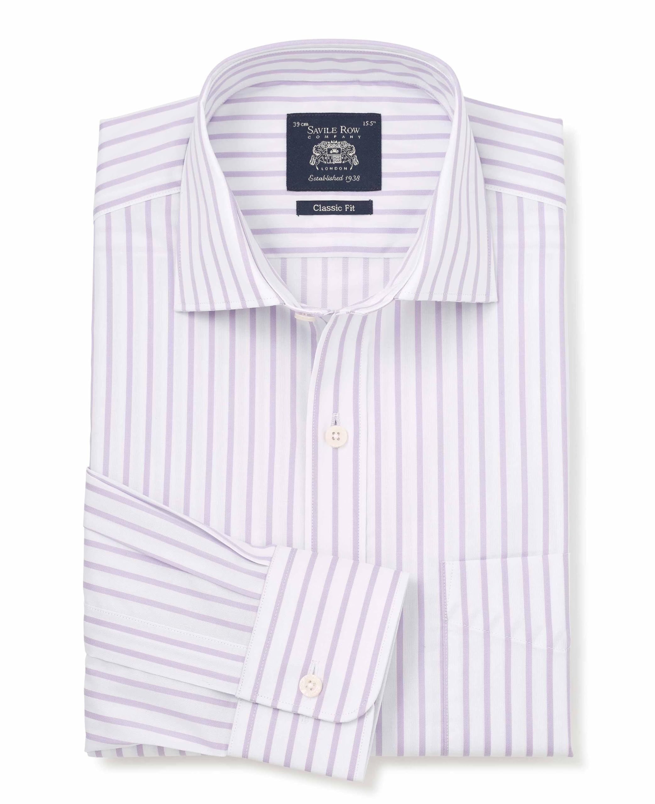 The Savile Row Company London Men's Lilac Stripe Classic Fit Cotton Poplin Single Cuff Formal Shirt - 19" Collar