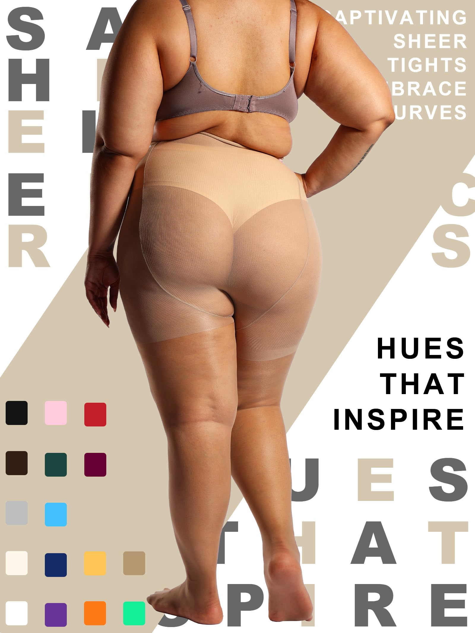 HONENNA 2 Pairs Plus Size Sheer Tights for Women, 17 Colors Ultra Thin Pantyhose Reinforced Toes High Waist Stockings 1XL-6XL: Black + Nude - 20denier - 2 Pairs 3X-Large-4X-Large Plus