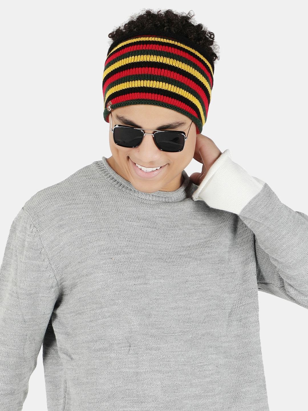 Hand Knitted Stripes Knit Woolen Headband Earwarmer (Multi) | Soft Acrylic Wool Ear Muff & Hairband | Warm Stretchable Winter Earcover for Men & Women | Unisex | Made in India