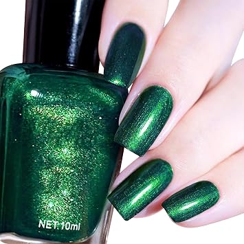 COSMOO Glitter Dark Green Nail Polish, Deep Quick Dry Nail Lacquer, Shiny Shimmer Nails Art Varnish, 12ml 0.41 fl oz