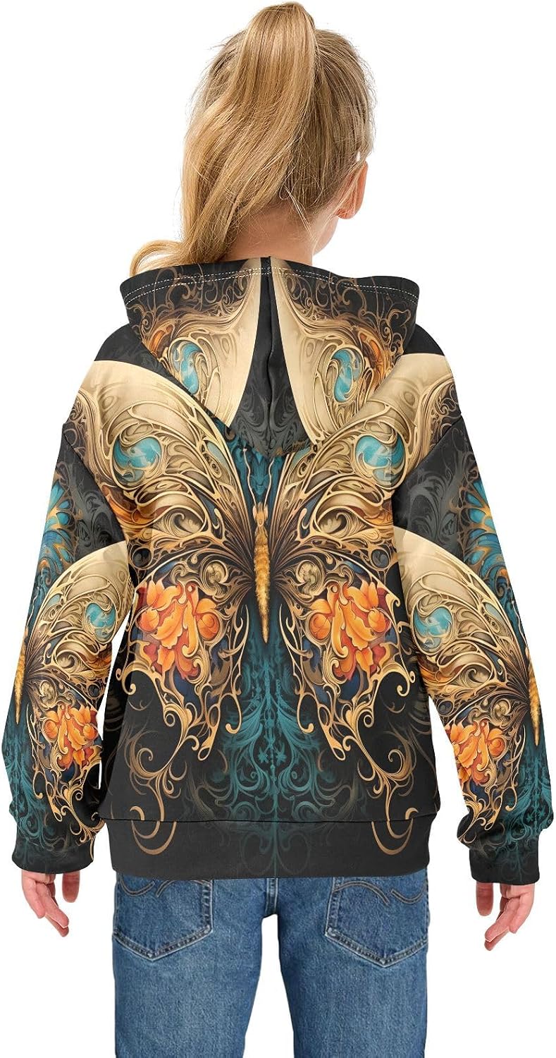 ALAZA Butterfly Gothic Hoodies Sweatshirt for Boys Girls Kids Hooded Pullover Top