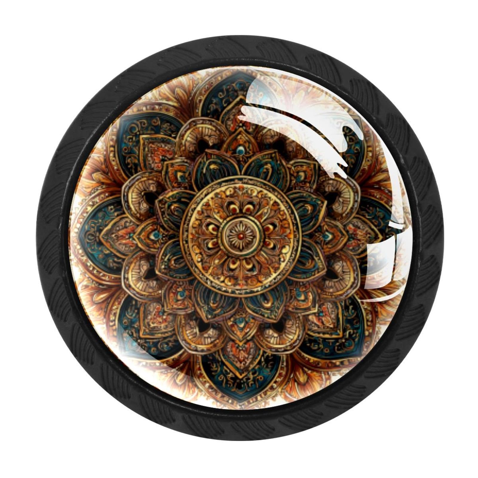 CHENZZZZ 4 PCS Mandala Boho Indian Bohemia Crystal Glass Cabinet Knob Drawer Pull Handle for Kitchen Cupboard Dresser Wardrobe etc