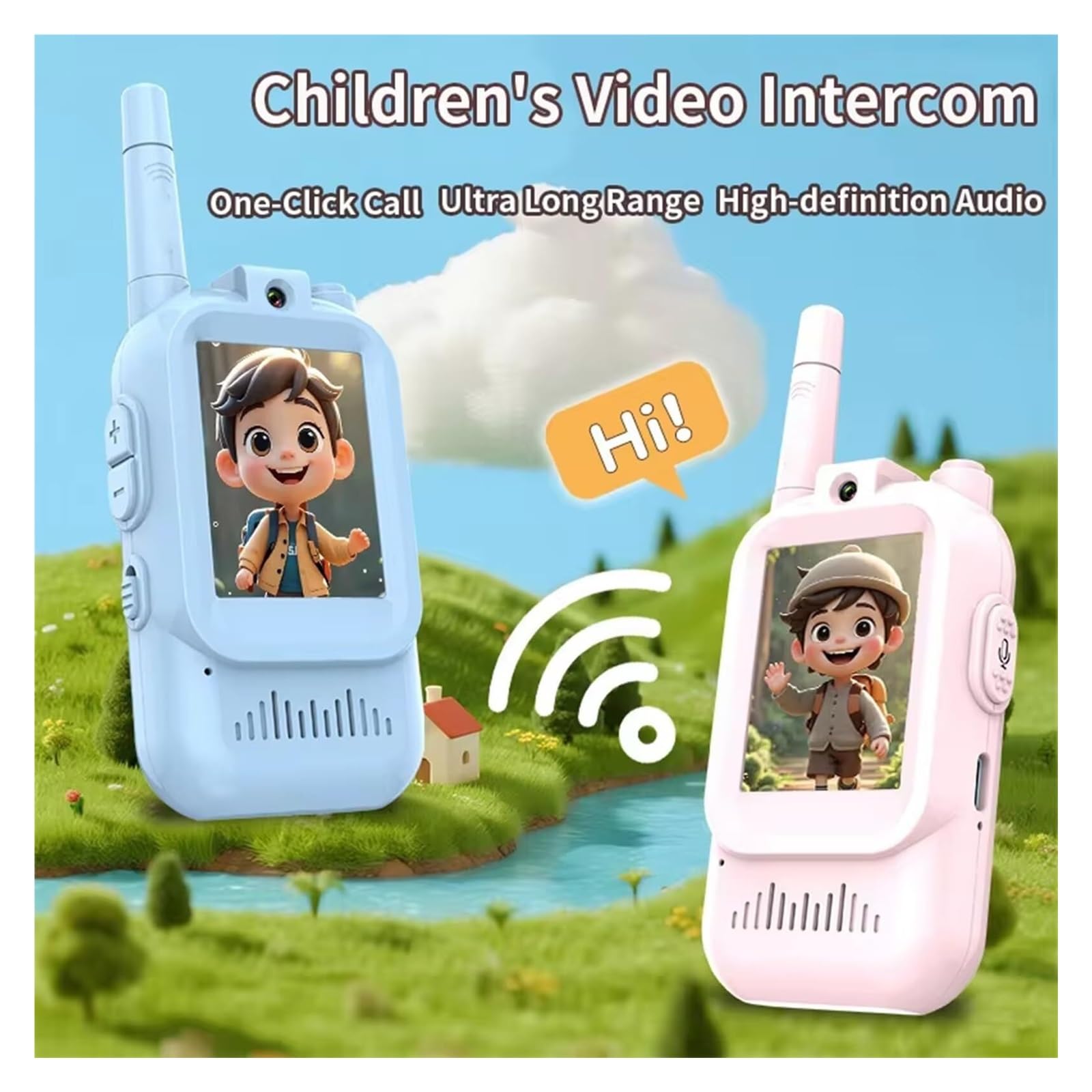Walkie-Talkie con Video for niños con cámara y Pantalla, Compatible con Cambiador de Voz, de Largo Alcance, Ideal for cumpleaños de niños y niñas.(2pcspink)