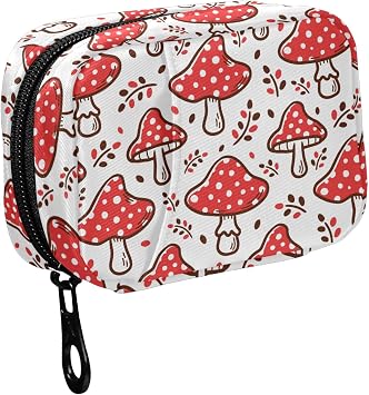 Fustylead Aesthetic Amanita Red Mushroom Pill Organizer Travel Bag, Small Portable Pill Case Cute for Vitamin Fish Oil Supplements Medicine Organizer with Zipper