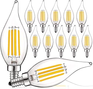 LUXRITE Vintage Candelabra LED Bulb 60W Equivalent, 550 Lumens, 2700K Warm White, LED Chandelier Light Bulbs 5W, Dimmable, Flame Tip Clear Glass, Filament LED Candle Bulbs, E12 Base (12 Pack)