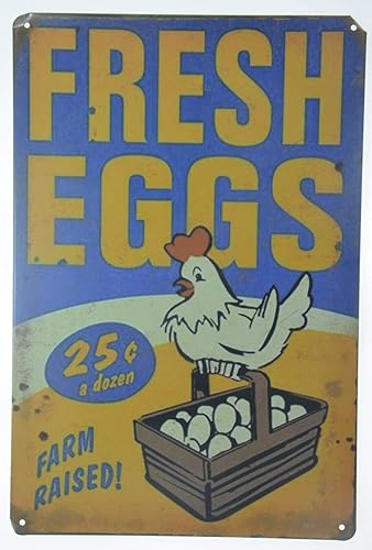 Metal Tin Signs Fresh Hen Eggs Farm Raised Retro Shop Kitchen Merry Christmas Home Gift Bar Pub Man Cave Club Novelty Humorous Funny Bathroom Retro
