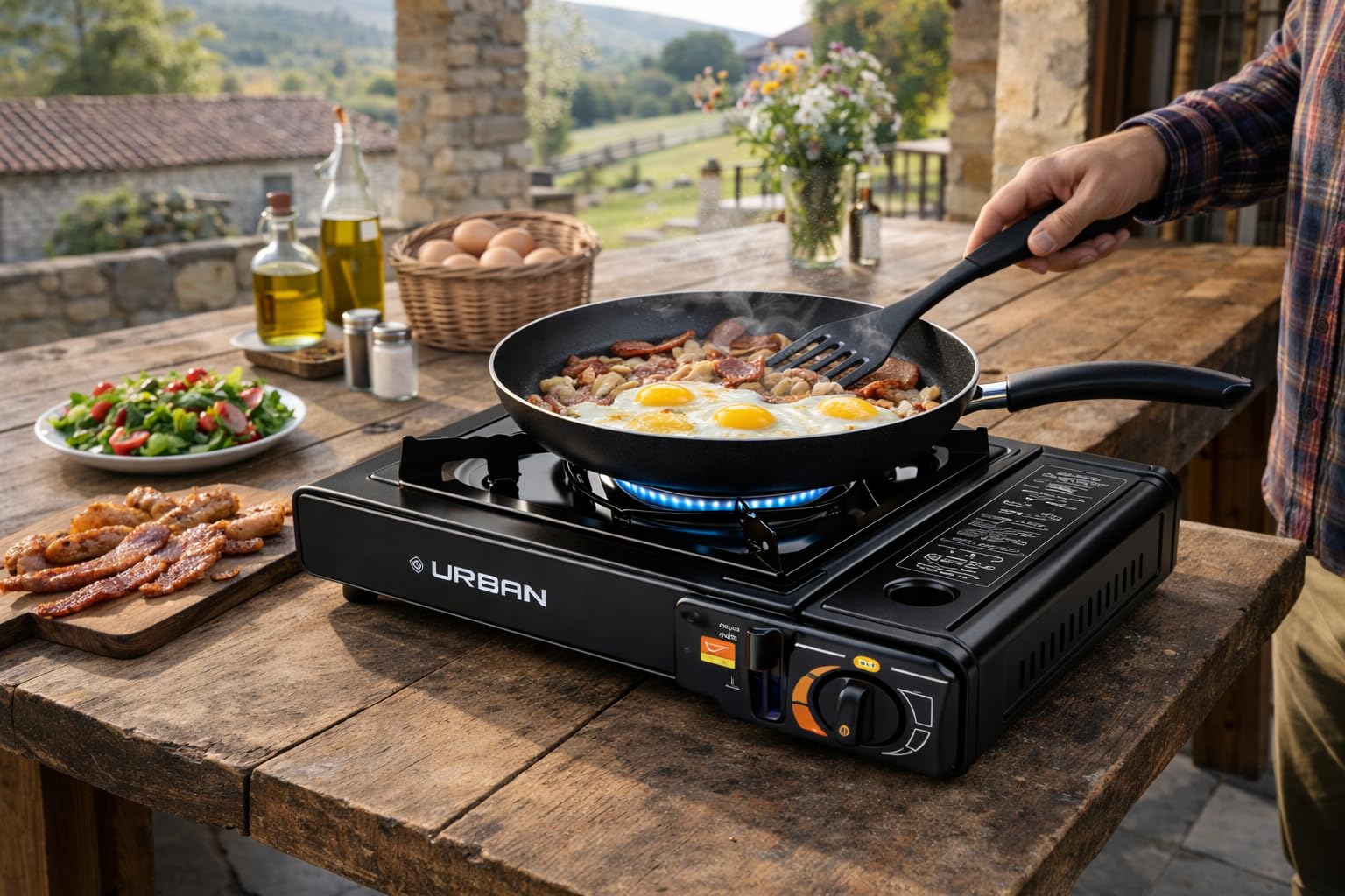 Camping Gas Portátil mas 4 Cartuchos de Recarga de Gas 227g – Hornillo de Gas Butano, Cocina de gas con Maletín.