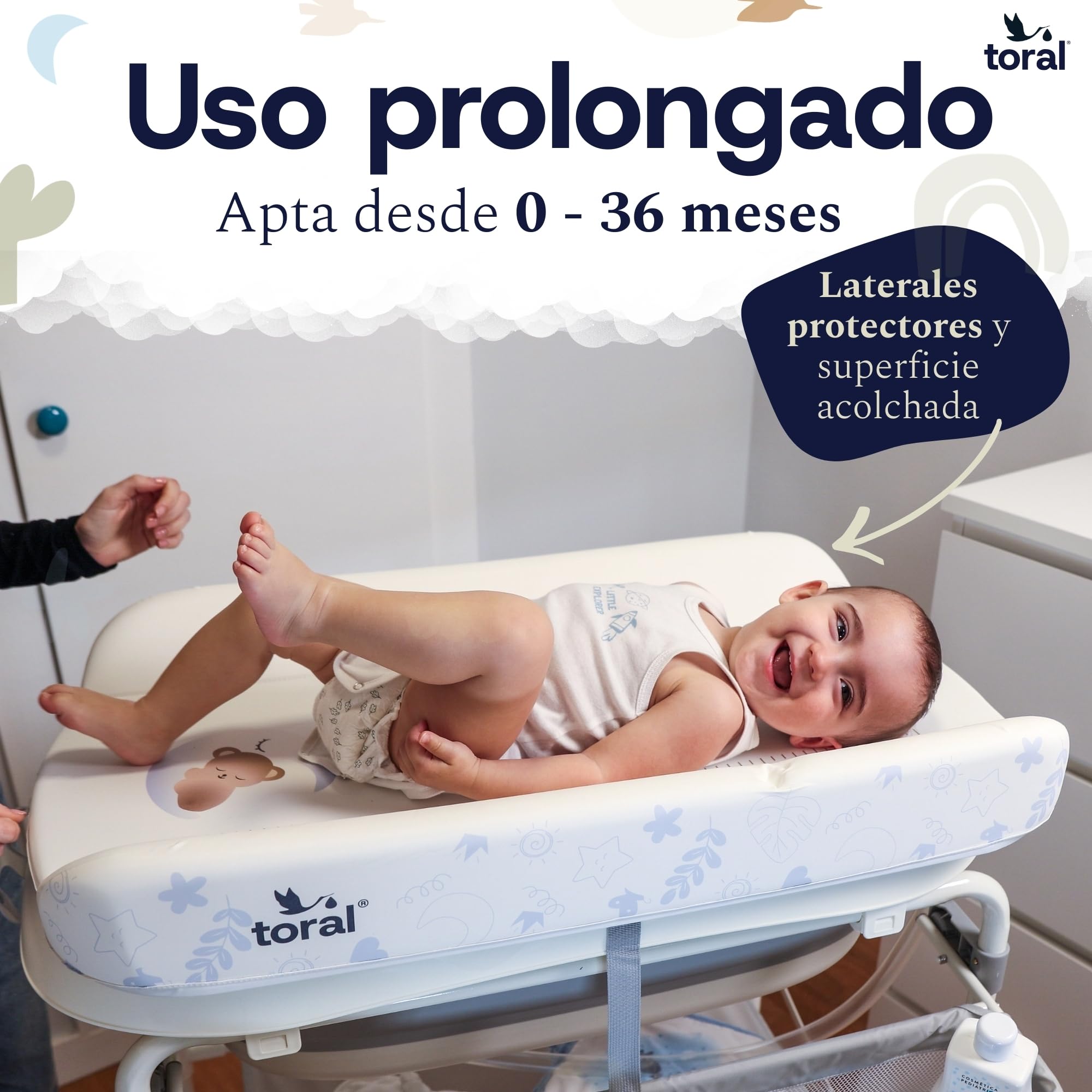 toral Bañera bebe plegable con cambiador y patas regulables - Bañera cambiador bebe plegable con termómetro, ruedas con freno y almacenamiento - Ideal para recién nacidos y bebés hasta 36 meses