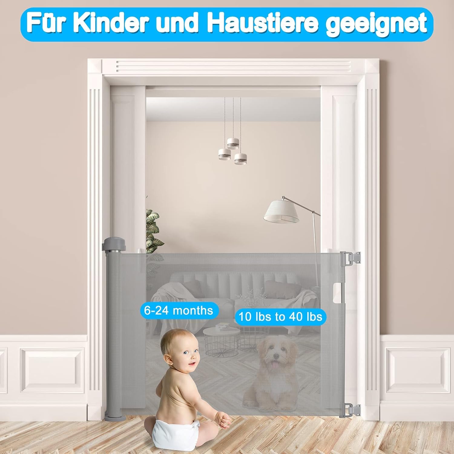 FIVMEN Estor de protección para escaleras, 180 cm, extensible, con cierre automático, protección infantil, PVC, color blanco