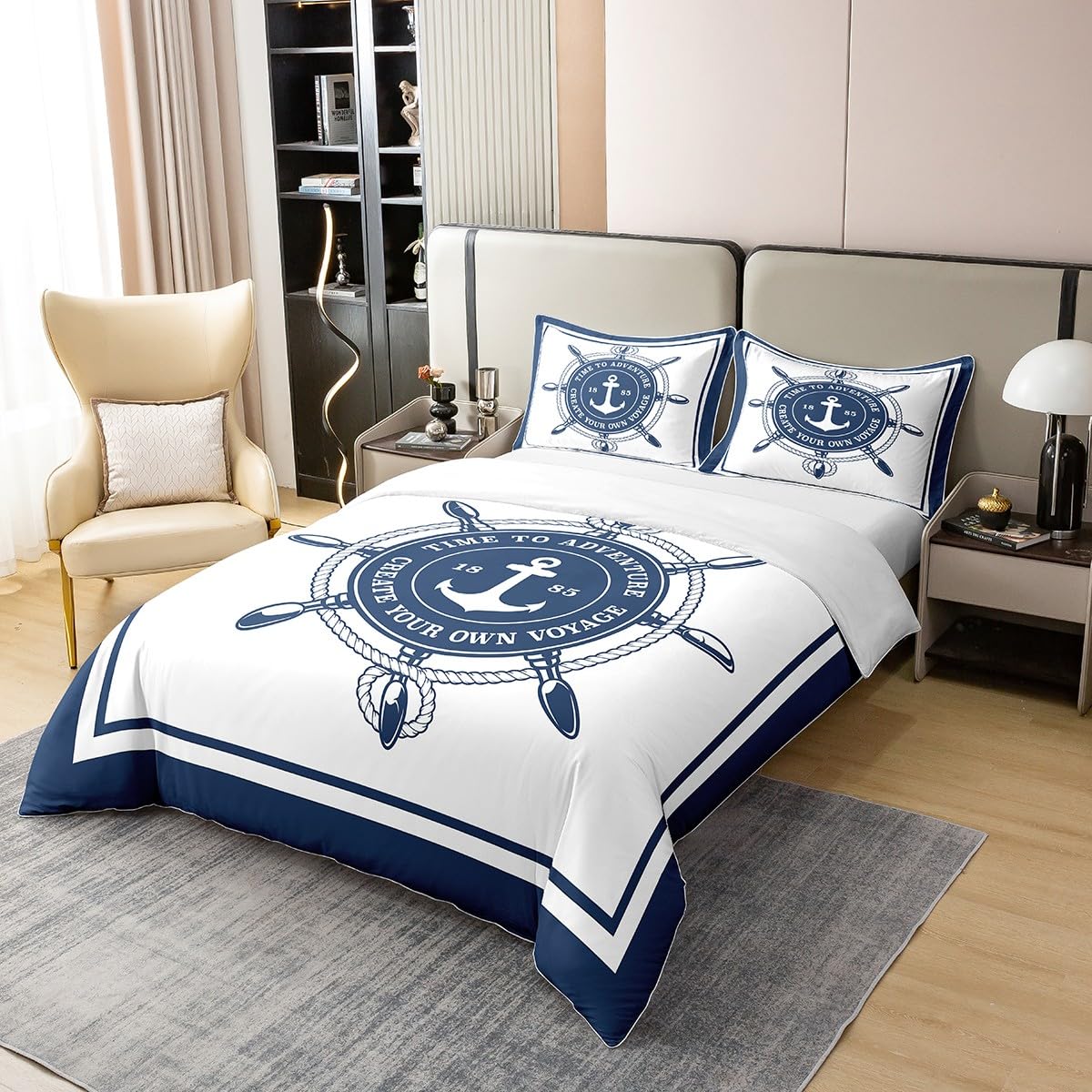 Homemissing Ancre Volant 100% Cotone Copripiumino 140x200cm Tema Nautico Set Biancheria da Letto Decorativo Marina Avventura Set Parure da Letto Oceano Set di Biancheria da Letto 2 Pezzi