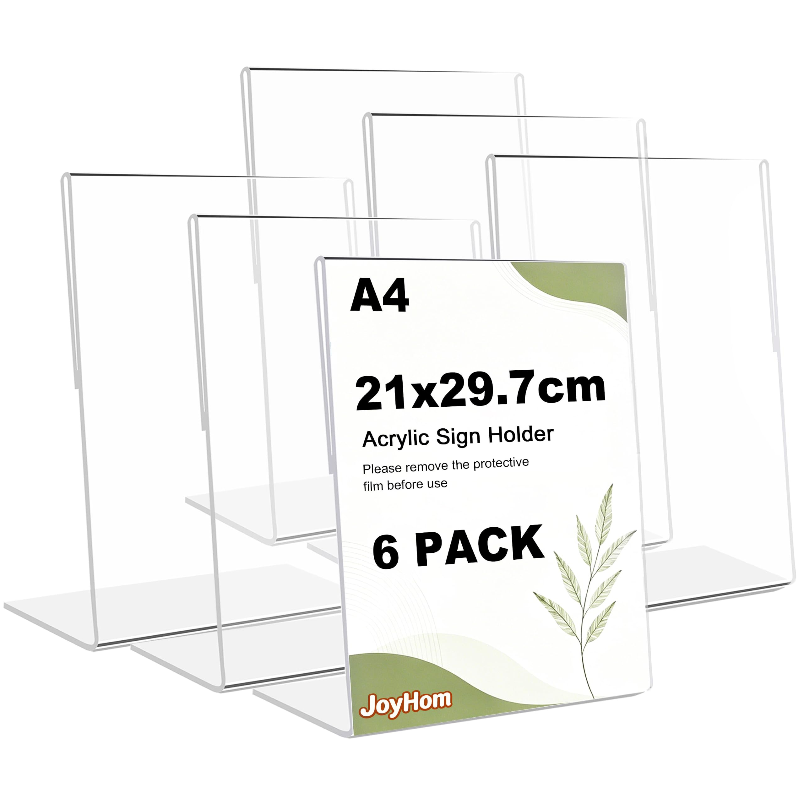 JoyHom A4 Acrylic Sign Holder, 6 PACK L-Shape A4 Perspex Menu Display Stand for Poster, Menu Holders for Tables，Office Store Restaurant