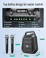 Vista 7 de SHIDU 100W Powerful Voice Amplifier with 2 Wireless Microphones, Portable Speaker with Microphone, PA System with Sound Effects, Karaoke Machine