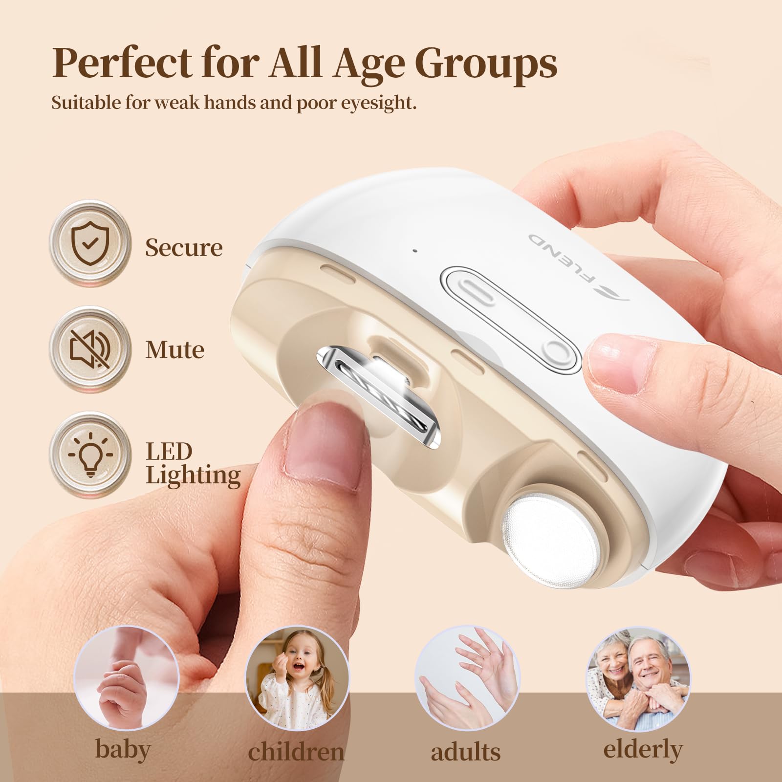 Elektrischer Nagelknipser, Elektrischer Nagelschneider Geeignet für Kinder, Erwachsene und Ältere, Automatischer Nagelknipser mit 2 Einstellbaren Geschwindigkeiten, Nagelknipser mit LED-Licht und Chip