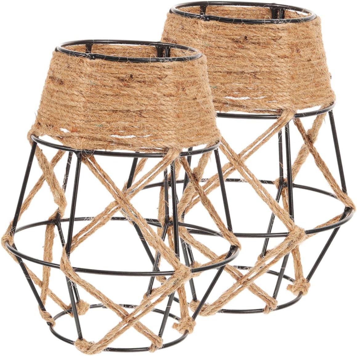 2pcs Retro Metal Cage Hanging Lamp Shade Vintage Rope Pendant Light Cover for Home Decor Easy to Install and Lightweight for Living Bedroom Kitchen