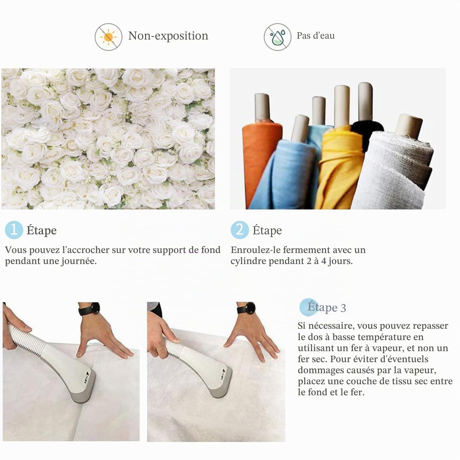 3x2.4m Toile de Fond Murale Fleur Rose Blanche Fond Photographique Filles Fête d'anniversaire Mariage Douceur de Mariage Décorations Portrait Photoshoot Bannière Photo Booth Props