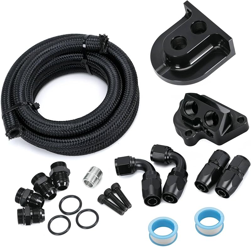 Kit de realocação do filtro de óleo jasperautopart com conexões 10AN para Ford Mustang e F-150 5.0/5.2 V8 Coyote – 1 kit