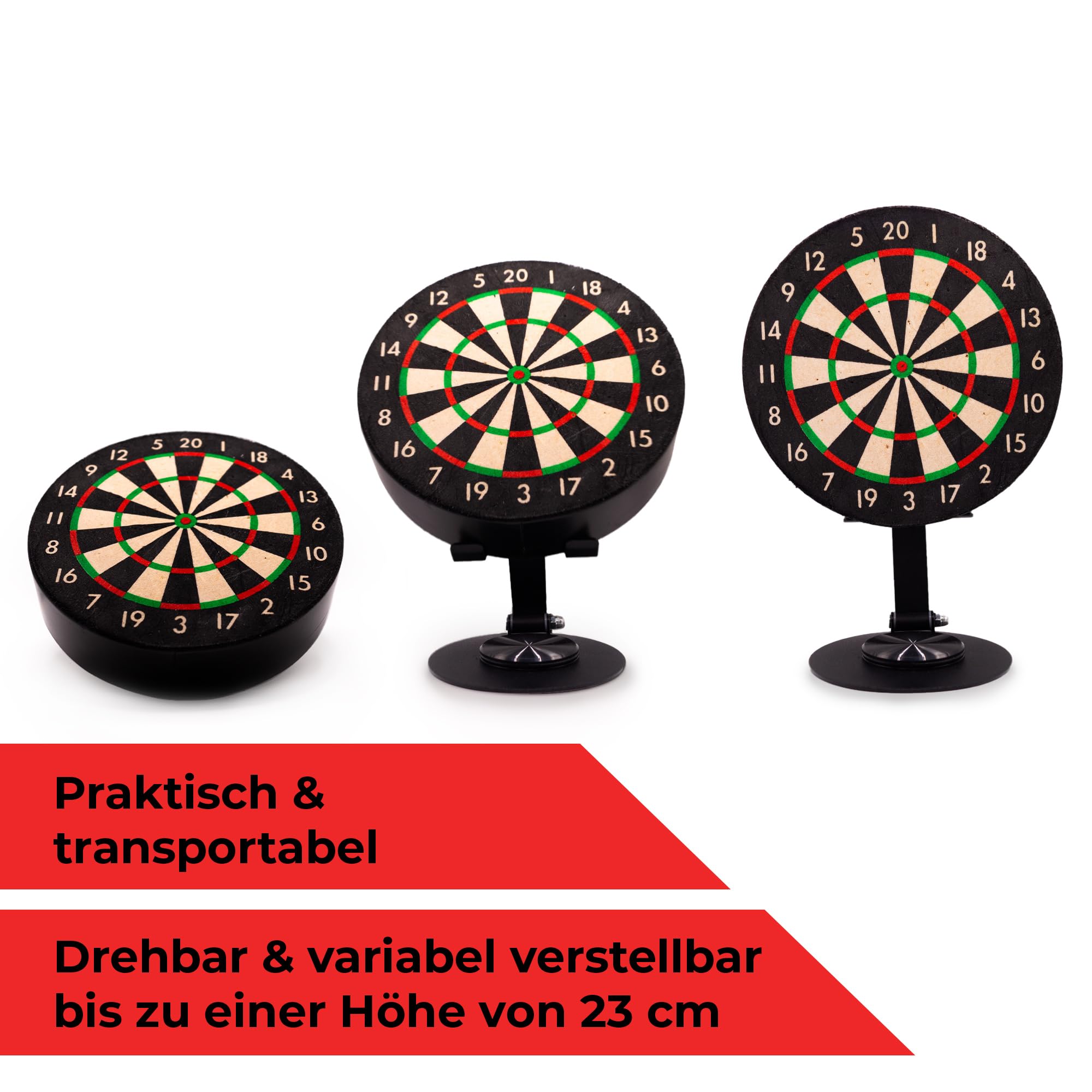 Karella Mini Dartboard Bulli, Miniatur Dartscheibe Ø 15 cm mit verstellbarem Metallständer, Set inkl. 6 Minidarts (Steel), für Zuhause, Schreibtisch, Deko, Geschenk
