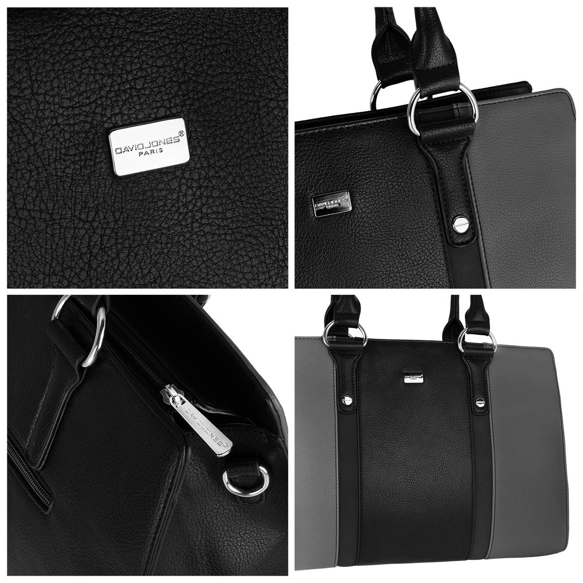 David Jones - Sac à Main Bandoulière Femme Fourre-Tout - XL - Cours Travail Business Multicolore - Anse Longue Cuir PU - Gris