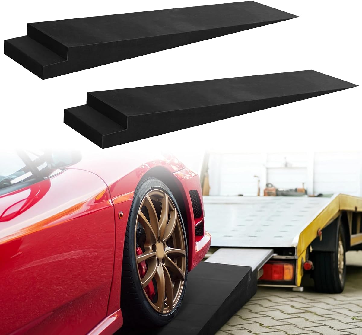 Leinuosen 2 Pcs 4" H Trailer Ramp 5.5 Degree Approach Angle, Low Profile Car Ramps for Trailers, Racing Cars, Sports Cars(46" L x 14" W x 4" H)