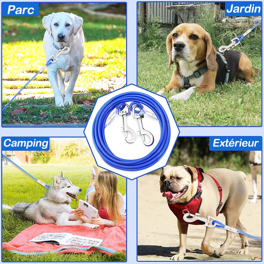 Cavo di fissaggio per cani 300 cm per cani forti | Cavo da corsa robusto per cani fino a 250 libbre | Linea di corsa per cani per esterni, cortile e campeggio