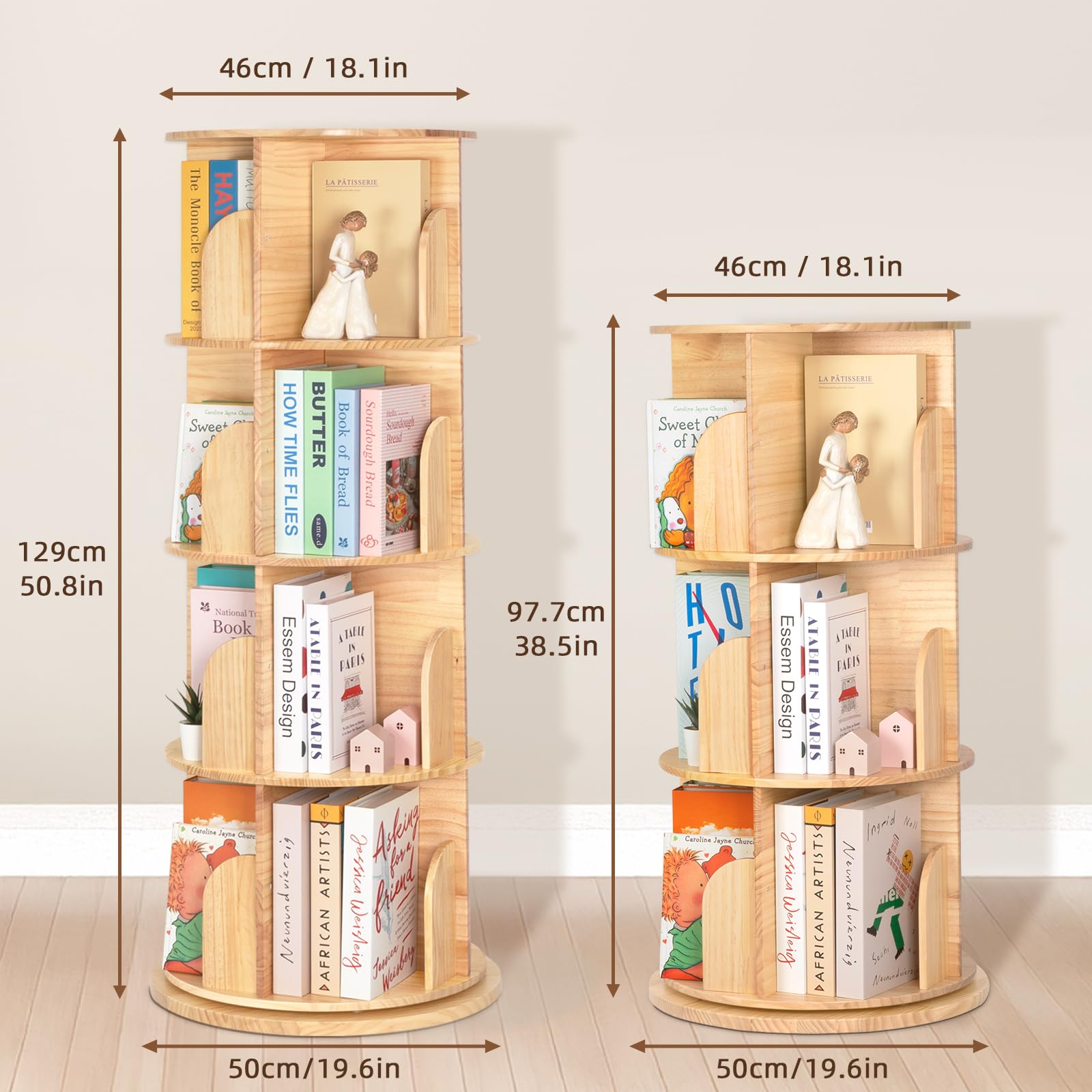 Amazon｜TOOKYLAND 天然木 本棚4段 回転式本棚 大容量 スリム コミック