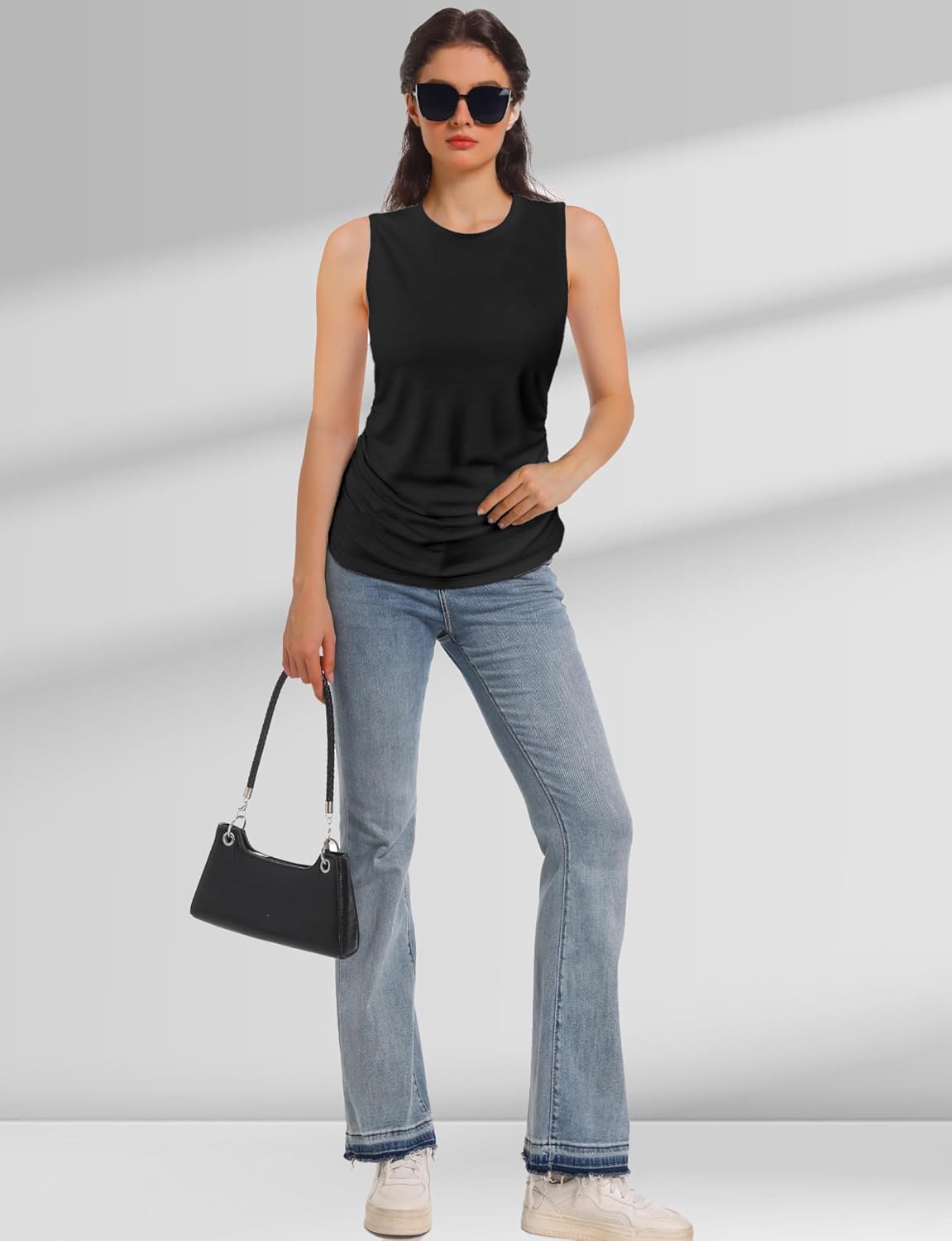 AURUZA Womens Ruched Tank Tops Crewneck Loose Fit Basic Going Out Clothes Casual Summer Sleeveless Shirts for Women - Image 7