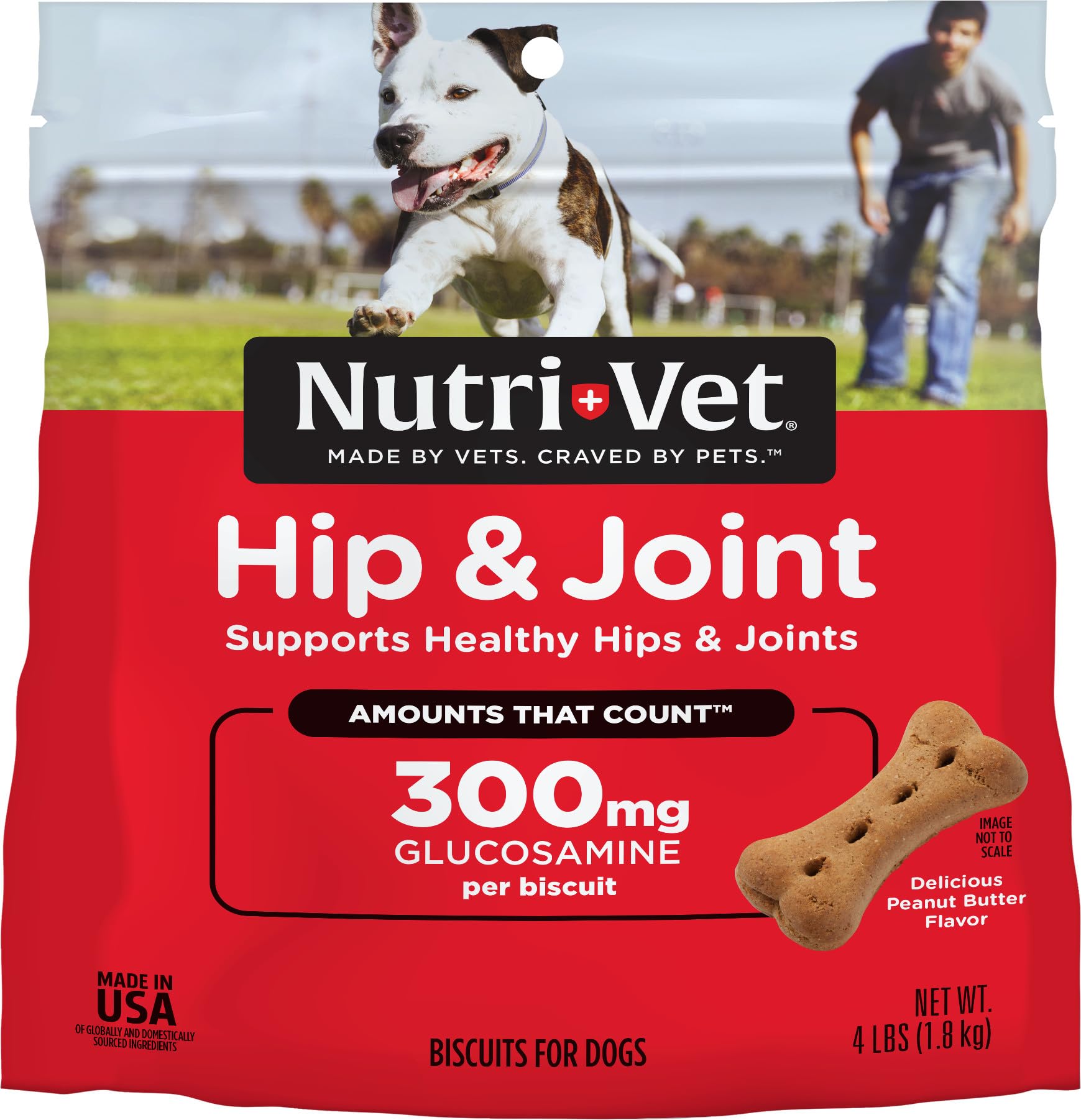 Nutri-Vet Hip & Joint Biscuits for Dogs - Tasty Dog Glucosamine Treat & Dog Joint Supplement - Large Sized Biscuit with 300mg Glucosamine - 4 lb
