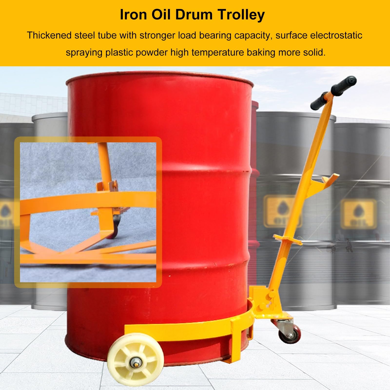 Carrello portafusti Industriale da 55 tonnellate - Robusto Supporto per fusti con Maniglie Rimovibili e Supporti a U, Adatto per fusti in Ferro e plastica - Soluzione per facilitare Le Opera