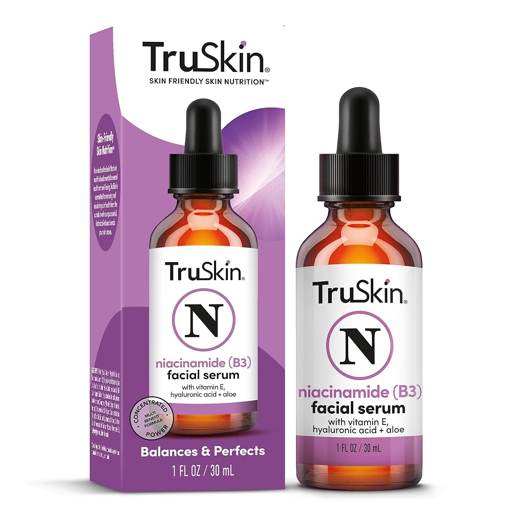 TruSkin (B3) Niacinamide Serum for Face - Minimize Appearance of Pores, Balance Moisture & Tone, Hydrate & Soothe with Hyaluronic Acid, Vitamin E, Aloe & Avocado Oil, 1 fl oz