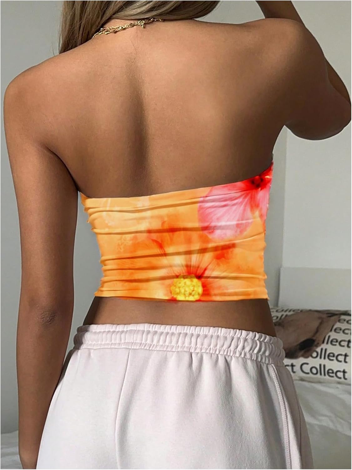 Floerns Women's Sleeveless Bandeau Floral Print Strapless Summer Cropped Going Out Tube Top - Image 3