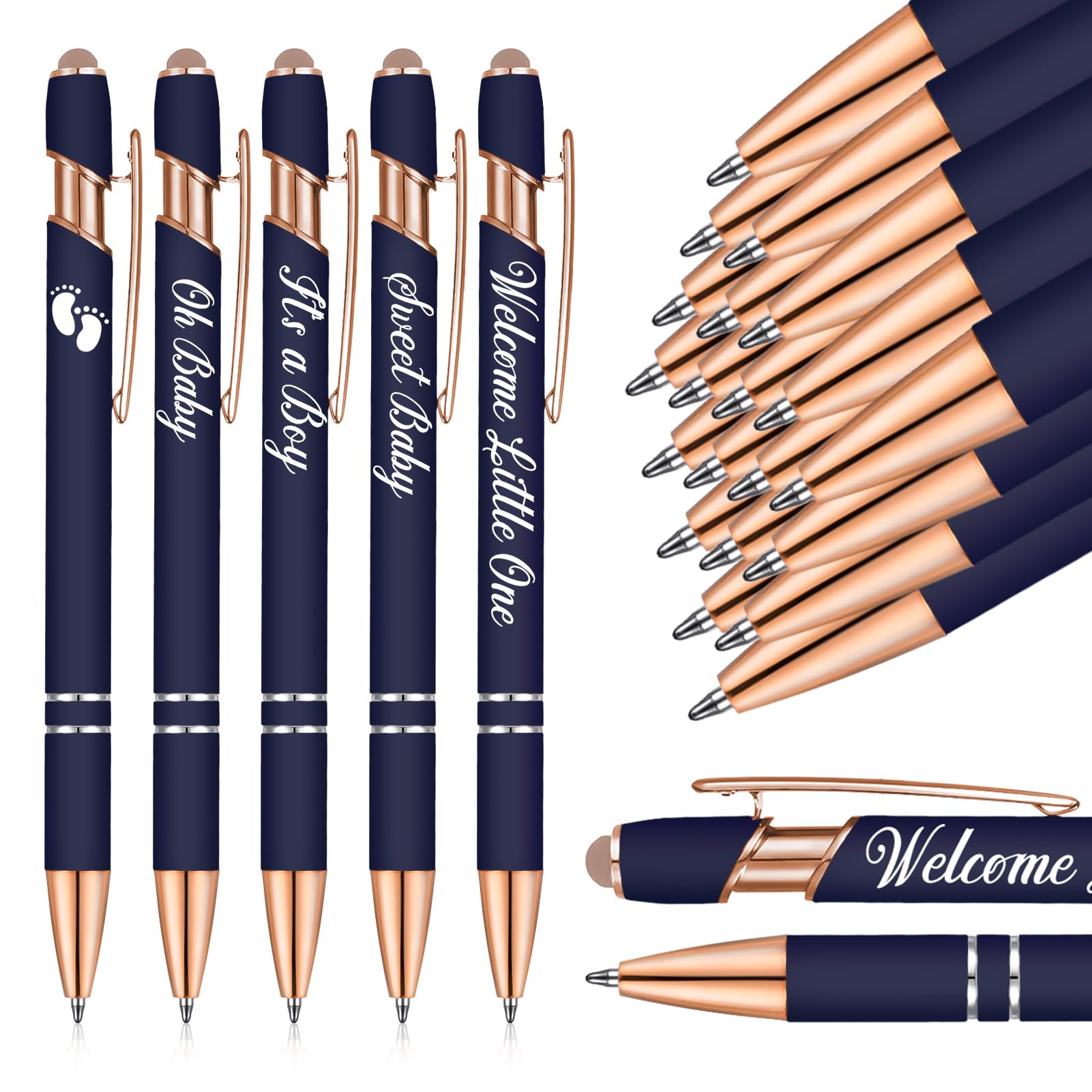Jspupifip 50 Pcs Baby Shower Pens with Stylus Tip Metal Retractable Ballpoint Pens It's a Boy or Girl Black Ink Pens Bulk for Baby Shower Games Favors