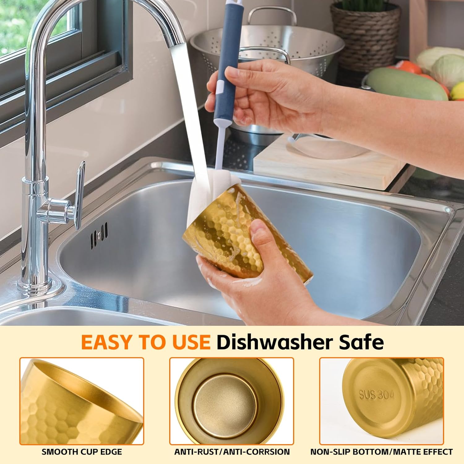 5 Pack 12 oz Stainless Steel Insulated Cup, Honeycomb Double Wall Vacuum Small Metal Cup, Reusable Camping Cups Unbreakable Indoor Outdoor for Party, Home, Office, BBQ, Gold - Image 6