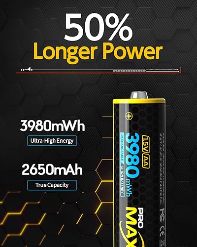Miniatura 2 de Baterías AA recargables de 3980 mWh de alta energía con cargador rápido, baterías de litio AA de alta capacidad de 2650 mAh, batería de iones de
