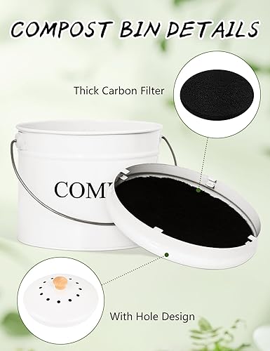 Miniatura 3 de Candco Contenedor de compostaje para encimera de cocina, cubo de compostaje de 1 galón para cocina, contenedor de abono con tapa, contenedor de