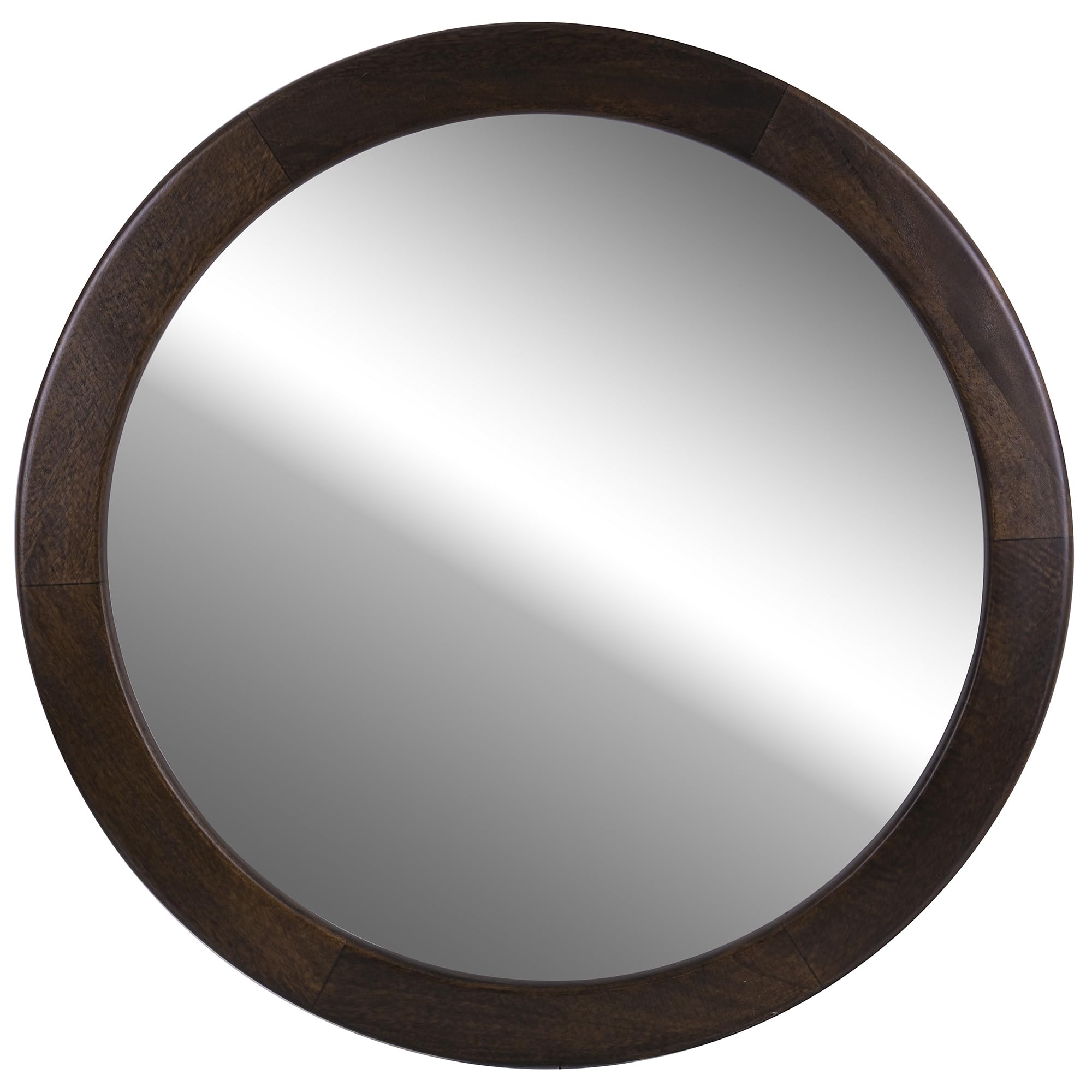 Round Mirrors 24 Inch,Wood Vanity Wall Rustic Mirror with Wood Frame, Wooden Circle Mirror for Bathroom Bedroom Living Room Or Entryway(Dark Walnut Brown)