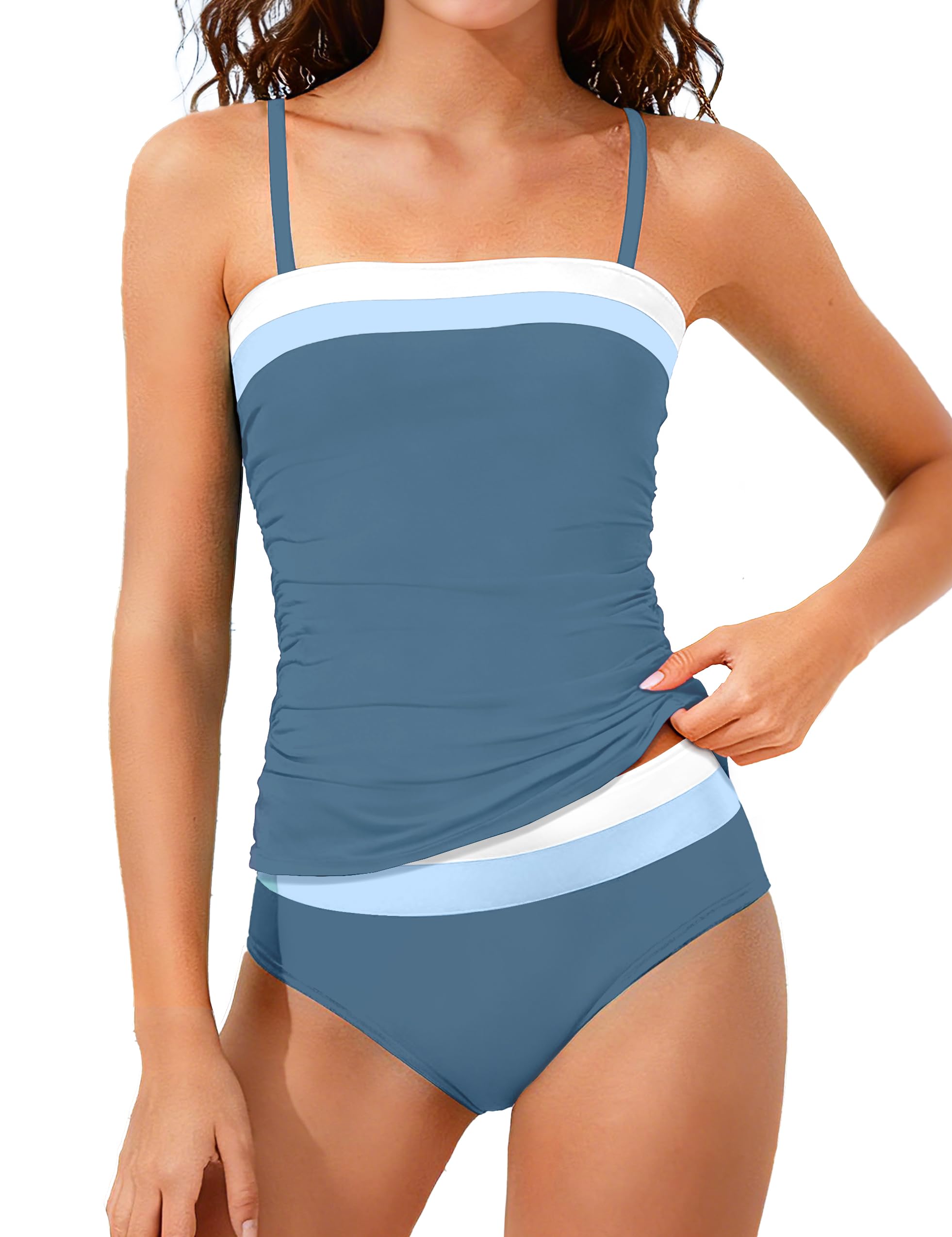 NAPU Girls Swimsuit Color Block Tankini Swimsuit Quick Dry 2 Piece Bathing Suit for Girls 9-16 Years Teens Swimwear Summer