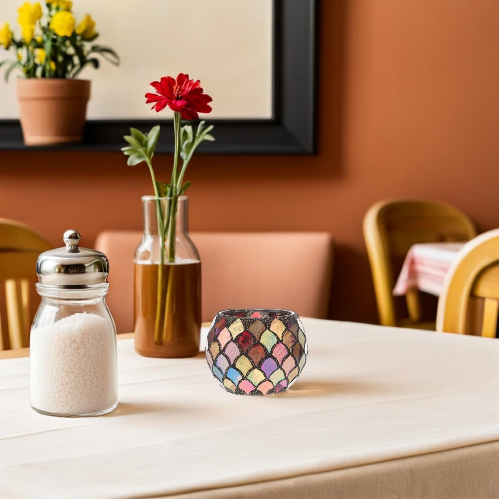 TOPBATHY 2 Piezas Portavelas de Cristal con Diseño de Azulejos Rojos para Velas de Té, Soporte Votivo Versátil para Decoración de Dormitorio y Cafetería