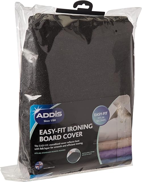 Addis 516939 Easy Fit Replacement Ironing board cover, upto 135x46cm, Reflective Silver metalised, Fabric, 10 x 23 x 34 cm